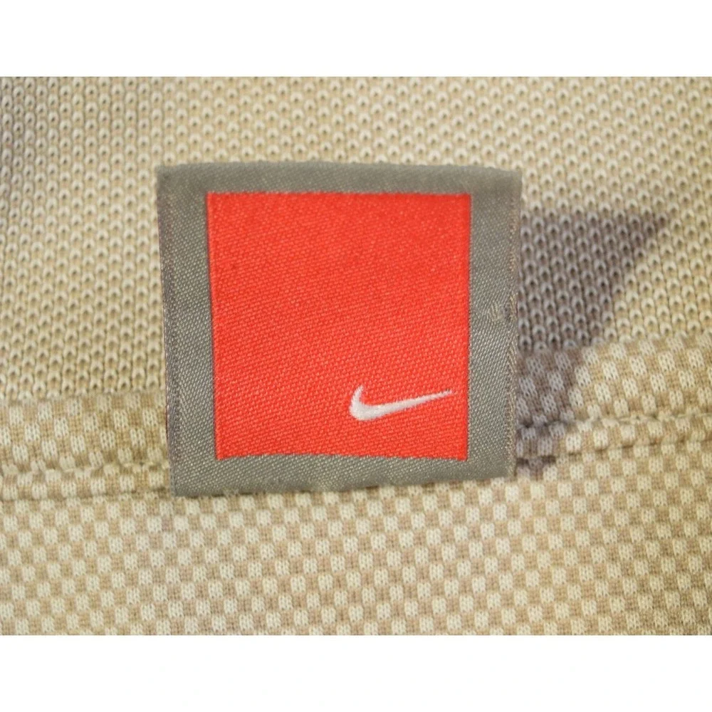 Vintage Nike Team Red Tag Polo Shirt Mens Large Tan Waffle Knit Rayon Blend Y2K